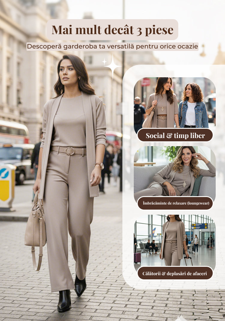 ⏳ Ofertă specială limitată în timp ⏰ Set elegant din 3 piese: cardigan lung, top și pantaloni 💞